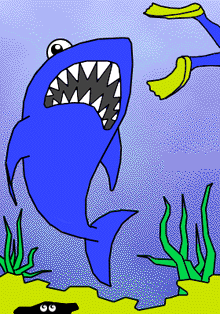 [Cartoon shark]
